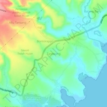 Mapa topográfico Tarowang, altitud, relieve