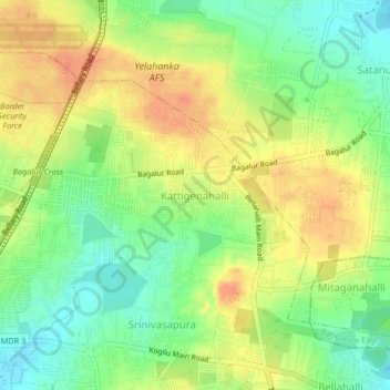 Mapa topográfico Kattigenahalli, altitud, relieve