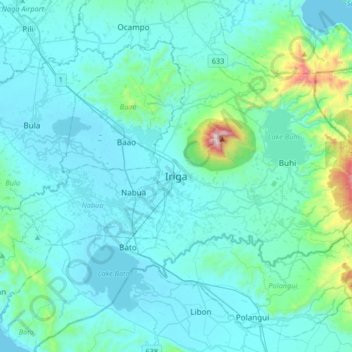 Mapa topográfico Iriga, altitud, relieve