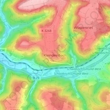 Mapa topográfico Kleindeinbach, altitud, relieve