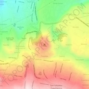 Mapa topográfico Teoca, altitud, relieve