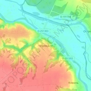 Mapa topográfico Chernatske, altitud, relieve