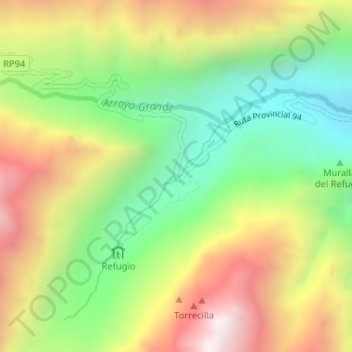 Mapa topográfico Cajón de Arenales, altitud, relieve