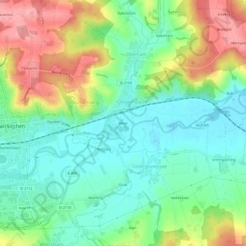 Mapa topográfico Meier, altitud, relieve