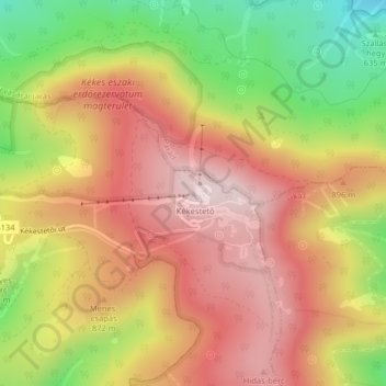 Mapa topográfico Kékes, altitud, relieve