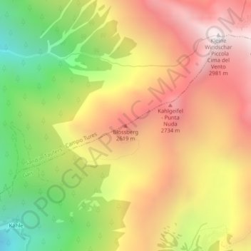 Mapa topográfico Blossberg, altitud, relieve