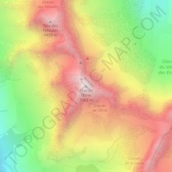 Mapa topográfico Tête de l'Étret, altitud, relieve