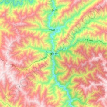 Mapa topográfico 雅江县, altitud, relieve