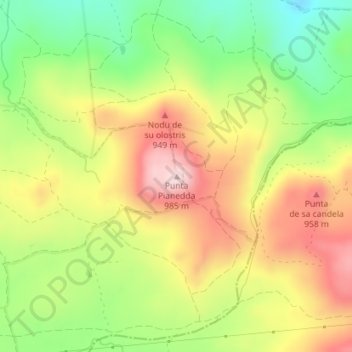 Mapa topográfico Punta Pianedda, altitud, relieve