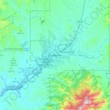 Mapa topográfico Patagonia, altitud, relieve