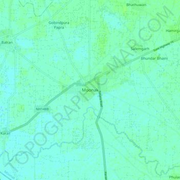 Mapa topográfico Moonak, altitud, relieve