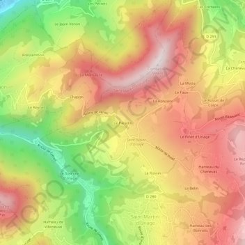Mapa topográfico Le Paradis, altitud, relieve