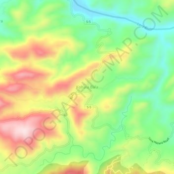 Mapa topográfico Kohala Bala, altitud, relieve