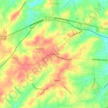 Mapa topográfico Midway, altitud, relieve