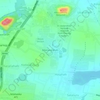 Mapa topográfico Billamaranahalli, altitud, relieve
