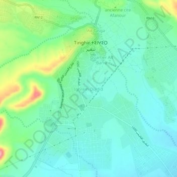 Mapa topográfico Ighrem Oujdid, altitud, relieve