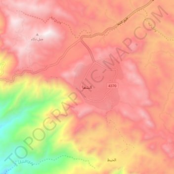 Mapa topográfico Ash Shafa, altitud, relieve