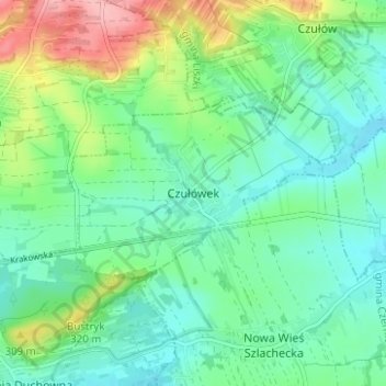 Mapa topográfico Czułówek, altitud, relieve