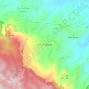 Mapa topográfico Weninggalih, altitud, relieve