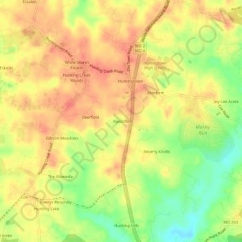 Mapa topográfico Radcliffe, altitud, relieve