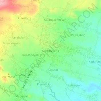 Mapa topográfico Ciawigebang, altitud, relieve