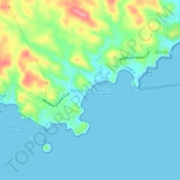 Mapa topográfico Bahía de Conejos, altitud, relieve