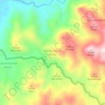 Mapa topográfico Salumokanan Utara, altitud, relieve