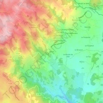 Mapa topográfico Le Fau, altitud, relieve