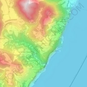 Mapa topográfico Voltino, altitud, relieve