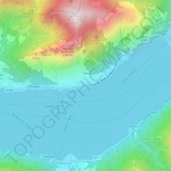 Mapa topográfico Cima, altitud, relieve