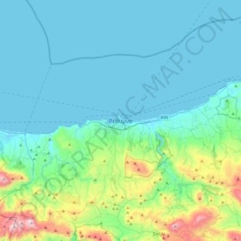 Mapa topográfico Rethymno, altitud, relieve
