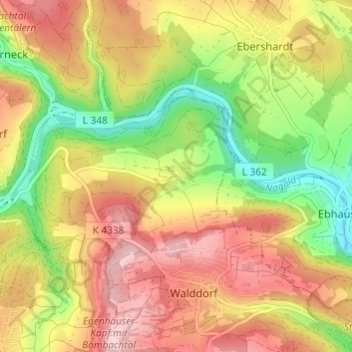 Mapa topográfico Monhardt, altitud, relieve