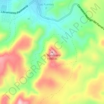 Mapa topográfico El Sombrero, altitud, relieve
