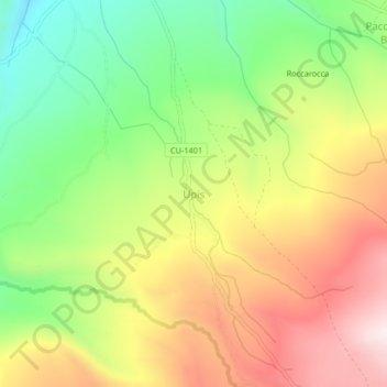 Mapa topográfico Upis, altitud, relieve