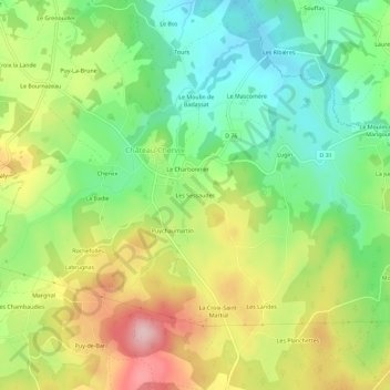 Mapa topográfico Les Sessaudes, altitud, relieve