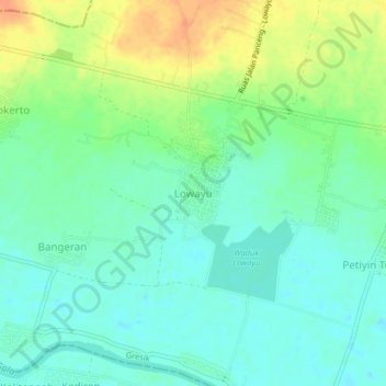 Mapa topográfico Lowayu, altitud, relieve