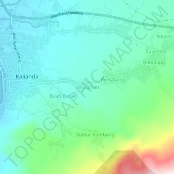 Mapa topográfico Kesugihan, altitud, relieve
