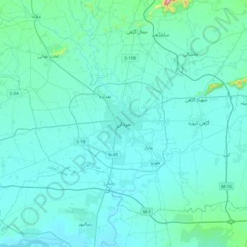 Mapa topográfico Mardan, altitud, relieve