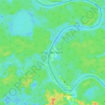 Mapa topográfico Vigía del Fuerte, altitud, relieve