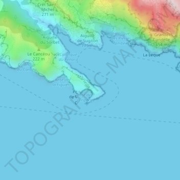 Mapa topográfico Calanque du Cancèu, altitud, relieve