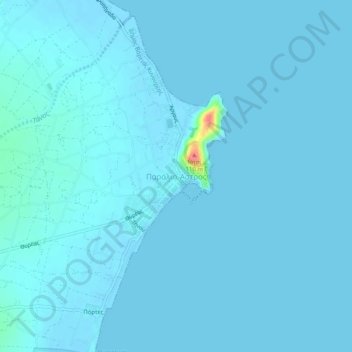 Mapa topográfico Paralio Astros, altitud, relieve