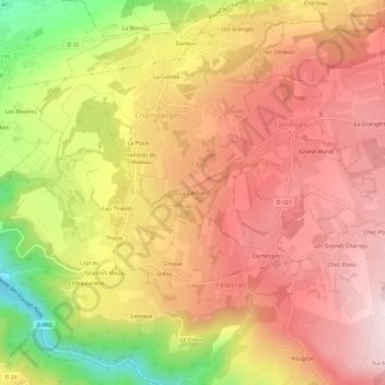 Mapa topográfico La Gerbaz, altitud, relieve