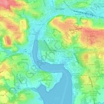 Mapa topográfico Kerbabic, altitud, relieve