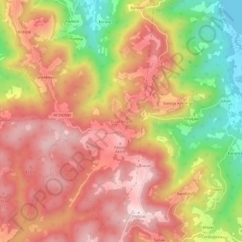 Mapa topográfico Kašćerga, altitud, relieve