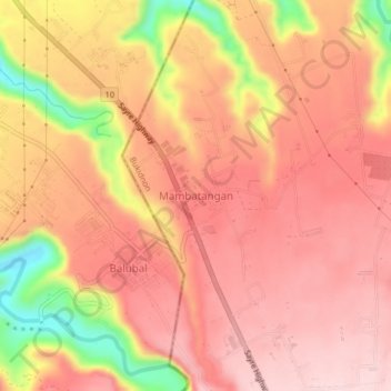 Mapa topográfico Mambatangan, altitud, relieve