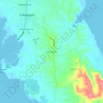 Mapa topográfico Tanagan, altitud, relieve