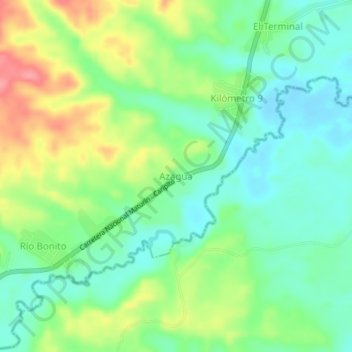 Mapa topográfico Azagua, altitud, relieve