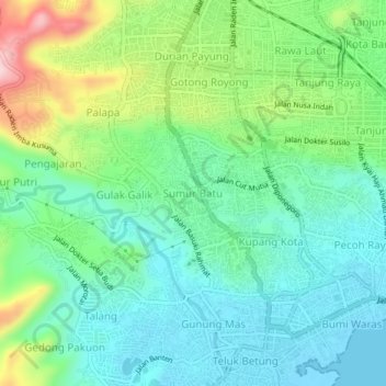 Mapa topográfico Sumur Batu, altitud, relieve