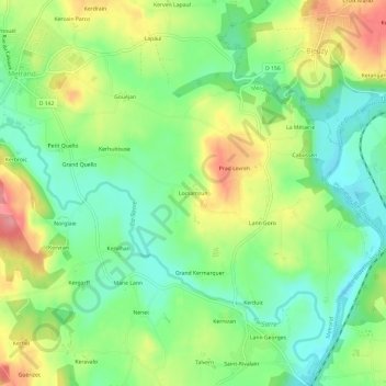 Mapa topográfico Locsamzun, altitud, relieve