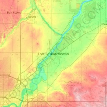 Mapa topográfico Fort Saskatchewan, altitud, relieve